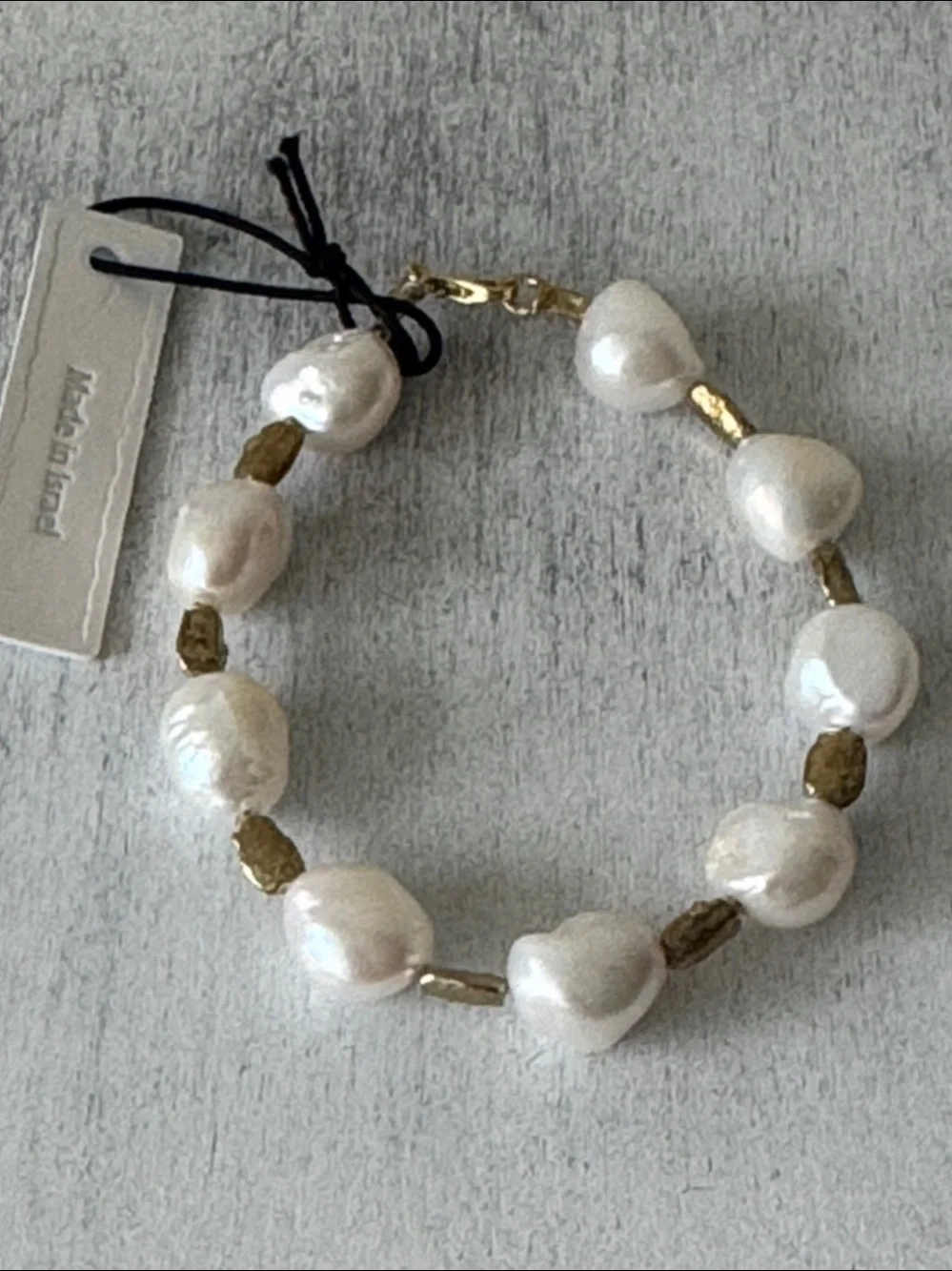 Noa Zuman Fresh Water Large Pearls Bracelet w Gold Plated Studs